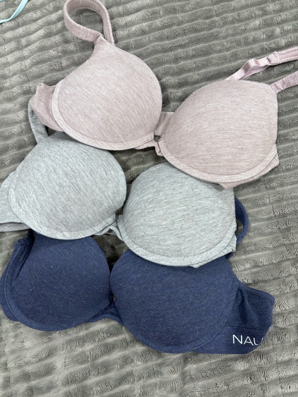 Nautica Navy, Light Gray & Mauve Everyday T-Shirt Bras - Set